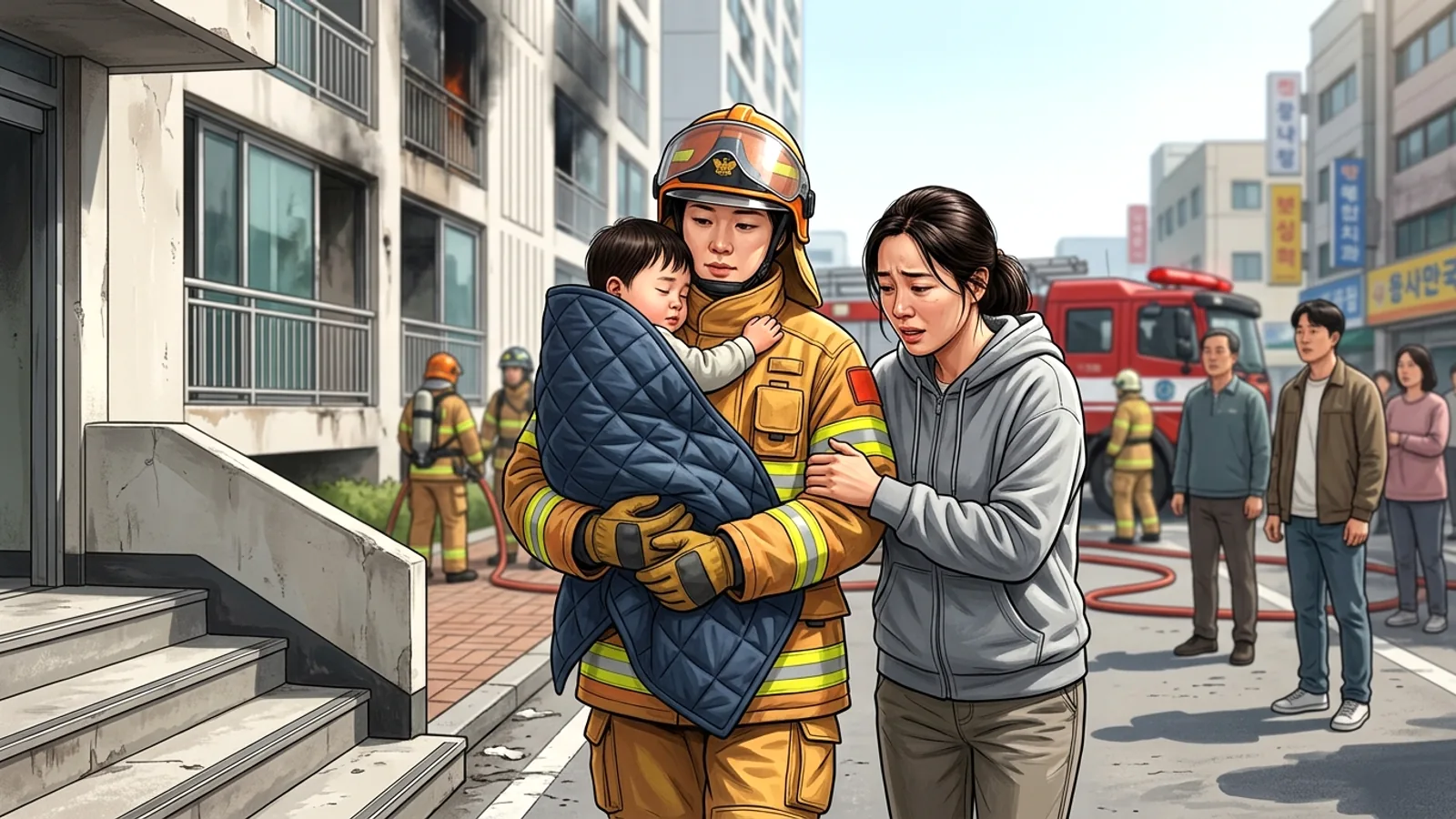 Một phụ nữ Việt Nam và con nhỏ được giải cứu an toàn khỏi đám cháy tại Daejeon